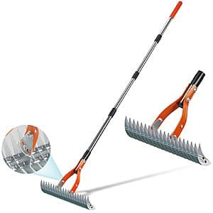 Yofidra 15" Metal Dethatcher Rake w/ 70" Adjustable Handle $14.65