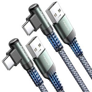 2-Pk 3.3' AINOPE USB-A to Right Angle USB-C 3.1A Fast Charging Cable $3.90