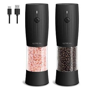 Ultrean USB-C Rechargeable Electric Salt & Pepper Grinder Set (Black) $12
