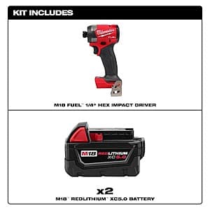 Milwaukee M18 FUEL 18V Brushless 1/4" Hex Impact Driver w/ 2x XC 5.0Ah Batteries $199 + Free S&H