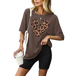 2-Pc Ekouaer Women's Moisture Wicking T-Shirt & Biker Short Lounge Set $10