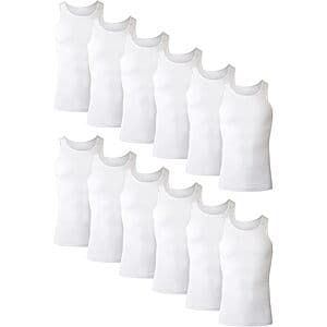 12-Pack Hanes Men's Moisture-Wicking Tagless Ribbed Tank Undershirts (White) $13.25
