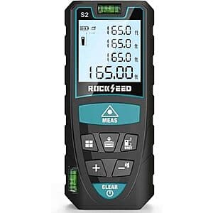 RockSeed 50M/165ft Digital Laser Distance Meter w/ 2 Bubble Levels & Backlit LCD $16