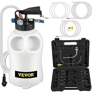VEVOR 10-liter transmission fluid pump with 2-way ATF refill system and included adapters for automotive transmission servicing.