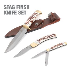 3-Piece Mossy Oak Stag Finish Stainless Steel Full Tang Blade Knife Set $13.50