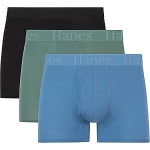 3-Pack Hanes Men's Supersoft Viscose Boxer Briefs (Black/Green/Blue) $8.65