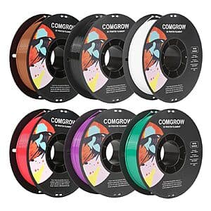 6-pk 1kg Comgrow 1.75mm PETG 3D Printer Filament (Black/White/Red/Green/Purple/Brown) $47.50 + Free Shipping