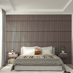 Four natural wood MDF and felt acoustic panels, each 60×60 cm, suitable for wall or ceiling mounting to reduce sound.