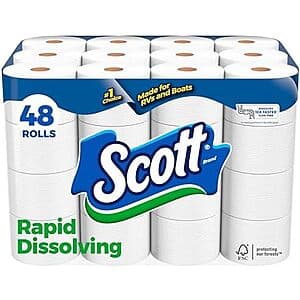 Select Accts: 48-Ct Scott Rapid-Dissolving Septic-Safe 1-Ply Toilet Paper $18.80 w/ S&S