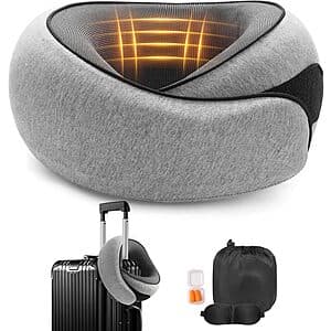 Vietora Eud Memory Foam Neck Support Travel Pillow w/ Eye Mask & Earplug Holder $10