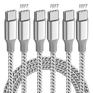 3-Pk 10' KYEHD 60W USB-C Fast Charging Cables $4