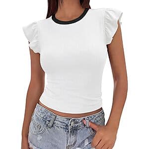 Sampeel Women's Sleeveless Ruffle Trim Tank Top Tee $7
