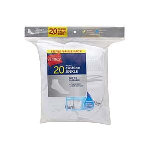 20-Pairs Hanes Men's Moisture-Wicking Socks (Ankle or No Show) $7.50