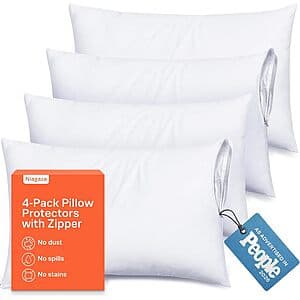 4-Pk Niagara Sleep Solution Standard Pillow Protectors w/ Zipper (White) $9