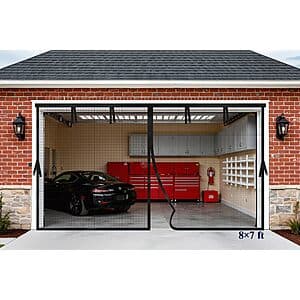 Kitsure fiberglass garage door screen in black fiberglass mesh material, sized for standard 1-car garage door opening.