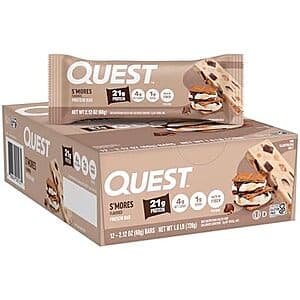 Select Accounts: 12-Pack 2.12-Oz Quest Protein Bar (S'mores) 2 for $31.65 + Free S&H