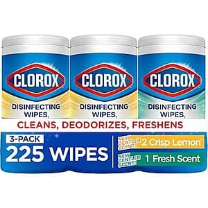 3-Pk 75-Ct Clorox Disinfecting Wipes (Lemon + Fresh) $9.70 w/ S&S