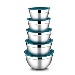 5-Piece Vesteel Stainless Steel Mixing Bowl Set w/ Lids (Various Colors) $18