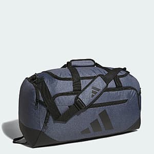 Adidas Defender 5 medium duffel bag in black with Adidas branding.