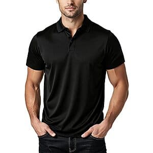 Black BKMBKM men's quick-dry moisture-wicking polo shirt with slim fit design.
