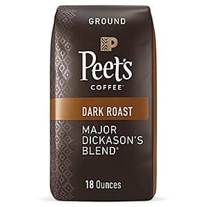 18-Oz Peet's Coffee Dark Roast Ground Coffee (Major Dickason's Blend) $7.60 & More w/ Subscribe & Save