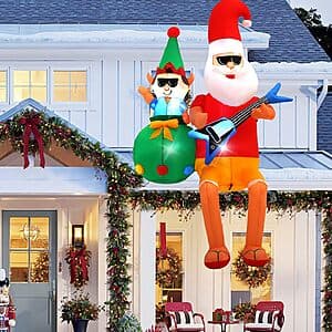 8' SHDEJTG Guitar-Playing Santa w/ Elf Outdoor Inflatable with LED Lights $22