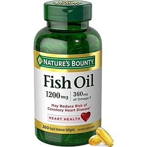 200-Ct Nature's Bounty Fish Oil Omega 3 Supplements $6.85 w/ S&S & More