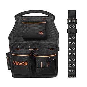 14-Pocket VEVOR Heavy Duty Tool Belt Pouch w/ Adjustable Waist (32"-50") $15.15