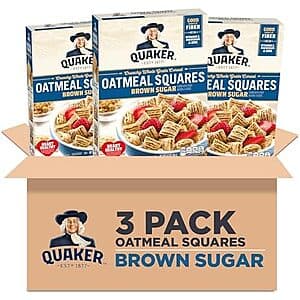 3-Pack 14.5-Oz Quaker Oatmeal Squares Breakfast Cereal (Brown Sugar) $5.65 w/ Subscribe & Save