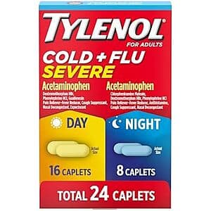 24-Count Tylenol Cold + Flu Severe Day & Night Caplets (16 Day + 8 Night) $5.30 w/ Subscribe & Save