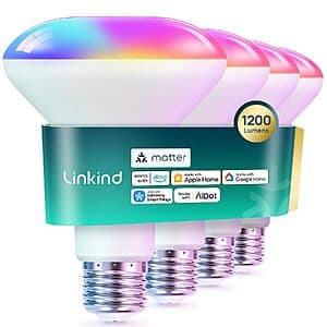 4-Pack Linkind Matter BR30 1200LM Smart LED Light Bulbs (Color Changing) $30 + Free S&H