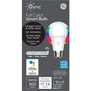 60W Eq. Smart Bulbs: GE CYNC Full Color $4.67, 2-Pack Kasa KL130 Multicolor $10.88 + Free Ship w/ Walmart+