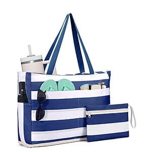 31L WANDF Sandproof Beach Zipper Tote Bag w/ Toiletry Pouch (2 Colors) $10