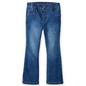 Garanimals baby & toddler girls flare leg jeans in denim blue with flared pant legs.