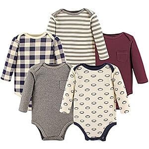 5-Pack Hudson Baby Baby-Boys Cotton Long-sleeve Bodysuits (Select Sizes/Prints) $6.05