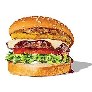 Teriyaki Char Burger with melted cheese and sesame bun.