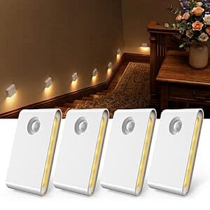 4-Pk EZVALO Rechargeable LED Stair Night Lights w/ Motion Sensor $10.95