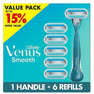Gillette Venus Smooth Women's Razor Handle + 6 Refills + $5 Walmart Cash $16 + Free Store Pickup