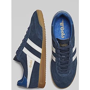 Navy suede Gola Torpedo men's shoe with white gum bottom sole and t-toe design.