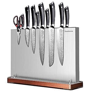 11.81 x 5.5 x 9" Nanbone Stainless Steel Magnetic Knife Holder w/ Wood Base $21 + Free S&H