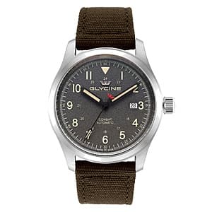 Glycine Combat Field men's automatic watch with grey dial and stainless steel case.