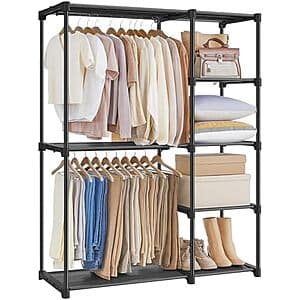 SONGMICS Freestanding Closet Organizer w/ Clothes Hanging Rods (44.1" x 16.9" x 65") $27.05
