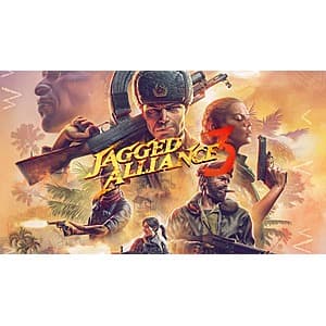 Jagged Alliance 3 game cover art and promotional imagery for the tactical strategy game.