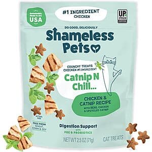 2.5oz. Shameless Pets Digestive Crunchy Cat Treats (Chicken/Catnip N Chill) $1.80 w/ Subscribe & Save