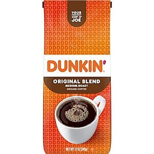 12-Oz Dunkin' Medium Roast Ground Coffee (Original Blend) $4.05 w/ Subscribe & Save