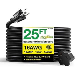 25' GoGreen Power 16/3 Heavy Duty Outdoor Extension Cord (Black; 13A/1625W) $8.25 + Free S/H