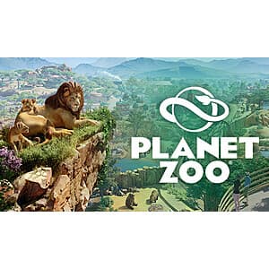 Planet Zoo Deluxe Edition game cover featuring vibrant zoo animals and park scenery.