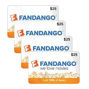 Costco Members: 4-Pk $25 Fandango eGift Card (Email Delivery) $80
