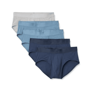 Five pack of Amazon Essentials men's super soft modal briefs in black and navy/grey marl colours.
