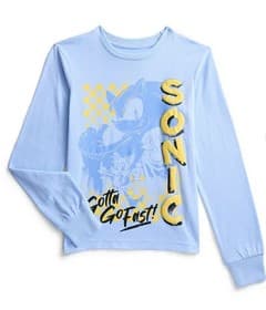 Sonic branded merchandise available in black and light blue color variants.